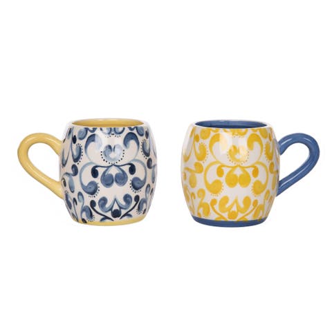 Ceramic Citrus Indigo Mug Set of 2 Stylish Drinkware for Home Decor Spring Collection
