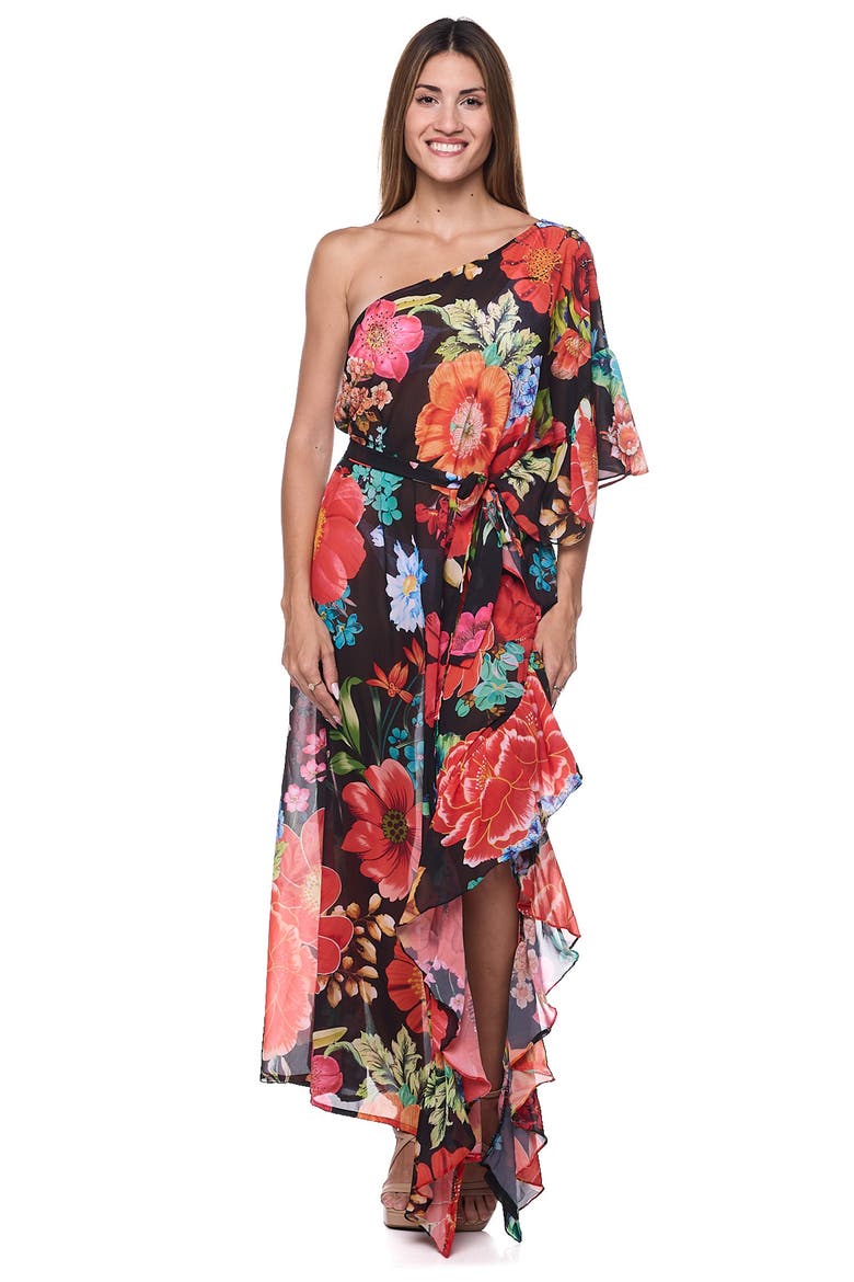 One-Shoulder Cover-Up Maxi Dress, Alternate, color, BLACK