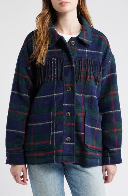Thread & Supply Fringe Plaid Shacket In Blue