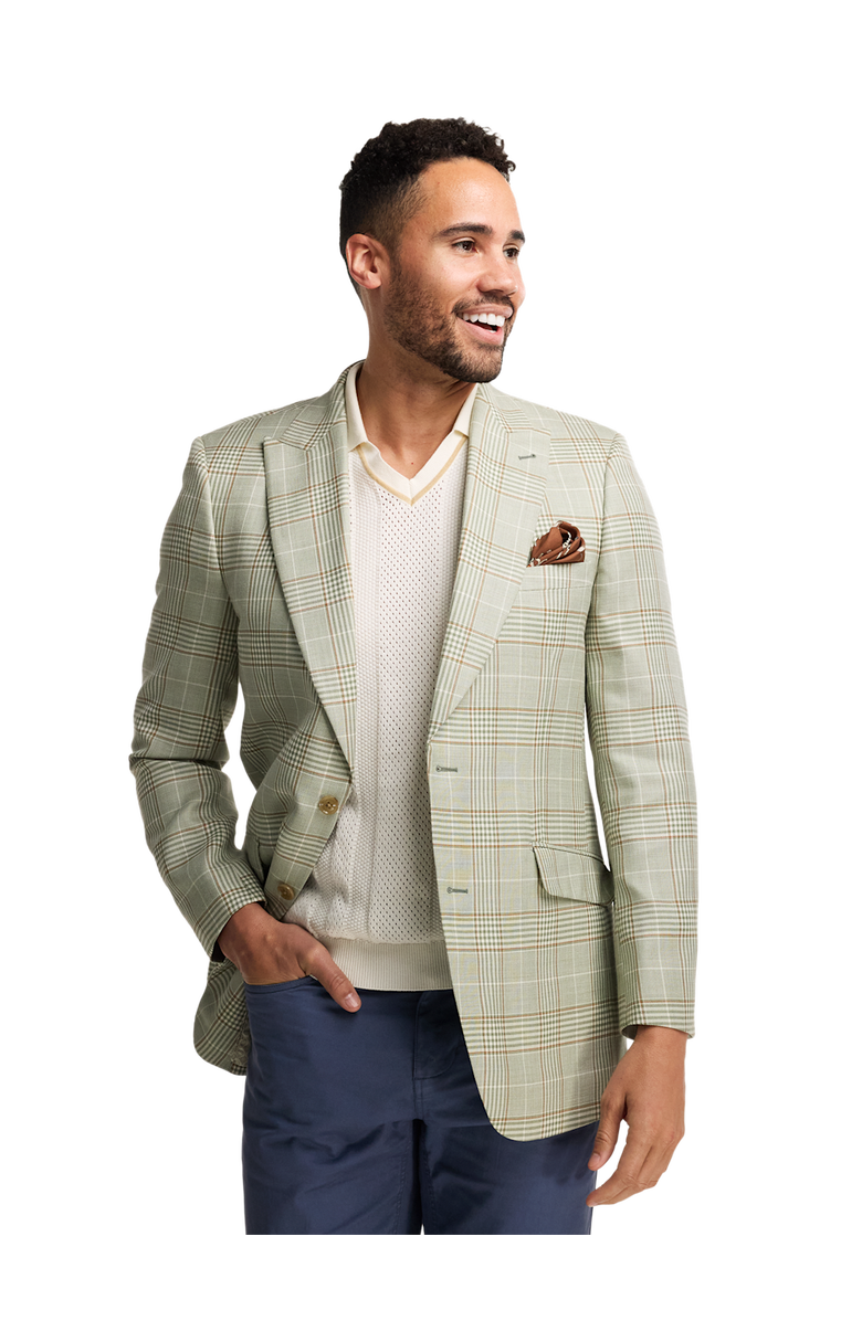 Paul Fredrick Plaid Wool Blend Single Breasted Peak Lapel Sport Coat, Alternate, color, Green