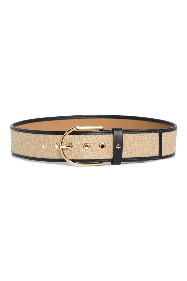 Woven Straw Belt, Main, color, NATURAL/ BLACK/ POLISHED GOLD