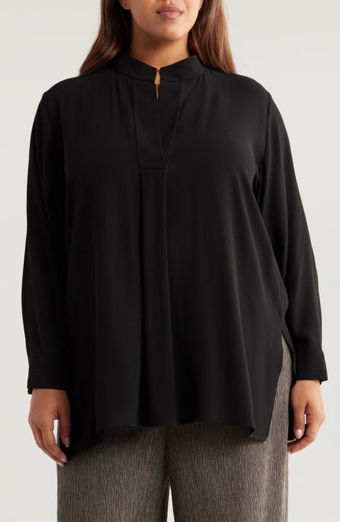 Silk Stand Collar Tunic Top (Plus)