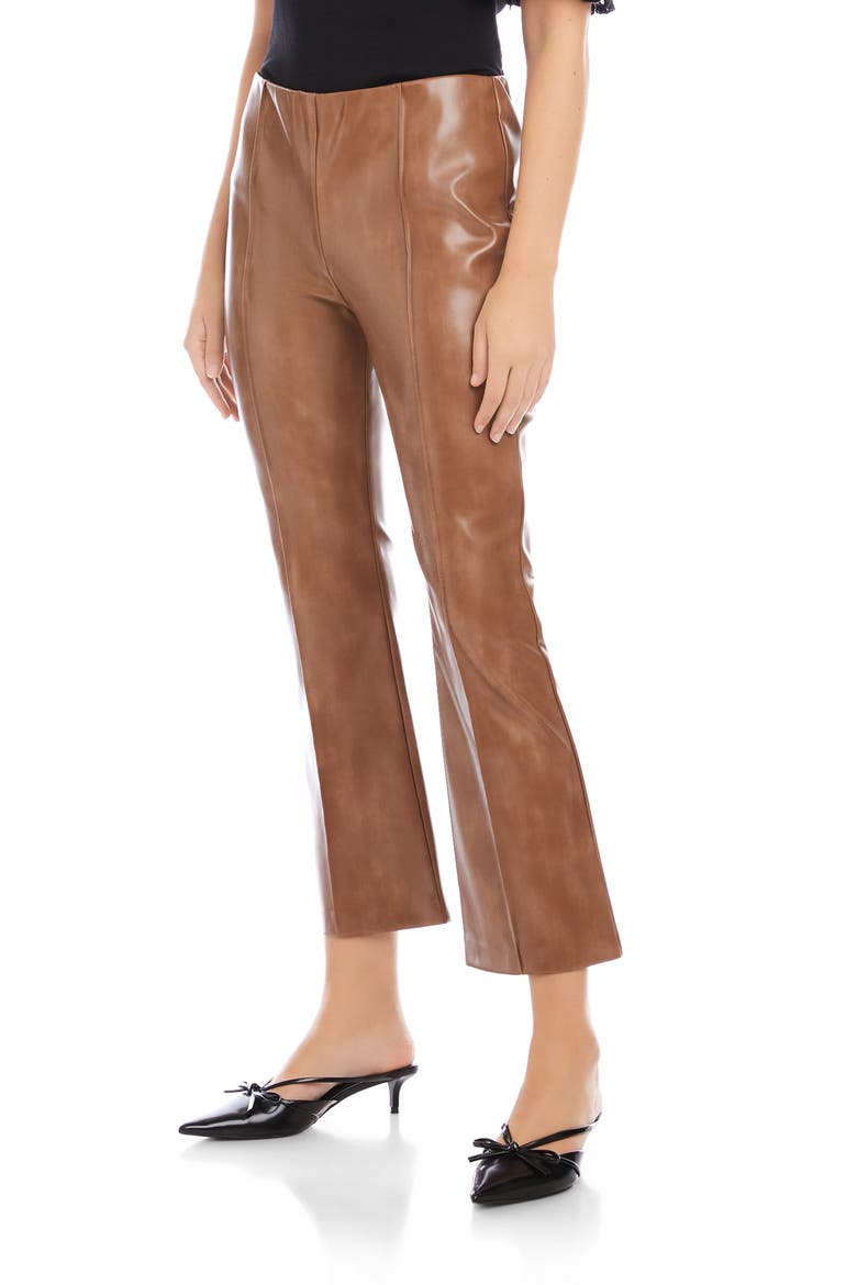 Sigourney Pintuck Faux Leather Ankle Crop Pants, Alternate, color, LATTE