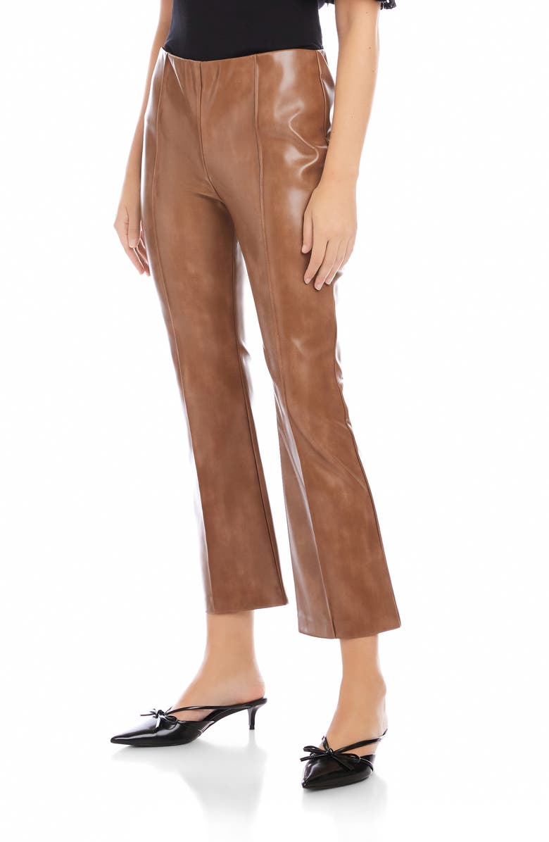 FIFTEEN TWENTY Sigourney Pintuck Faux Leather Ankle Crop Pants, Alternate, color, Latte