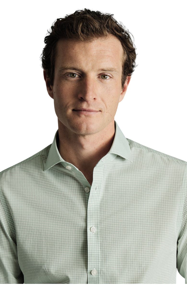 Charles Tyrwhitt Non-Iron Poplin Gingham Shirt, Alternate, color, Green