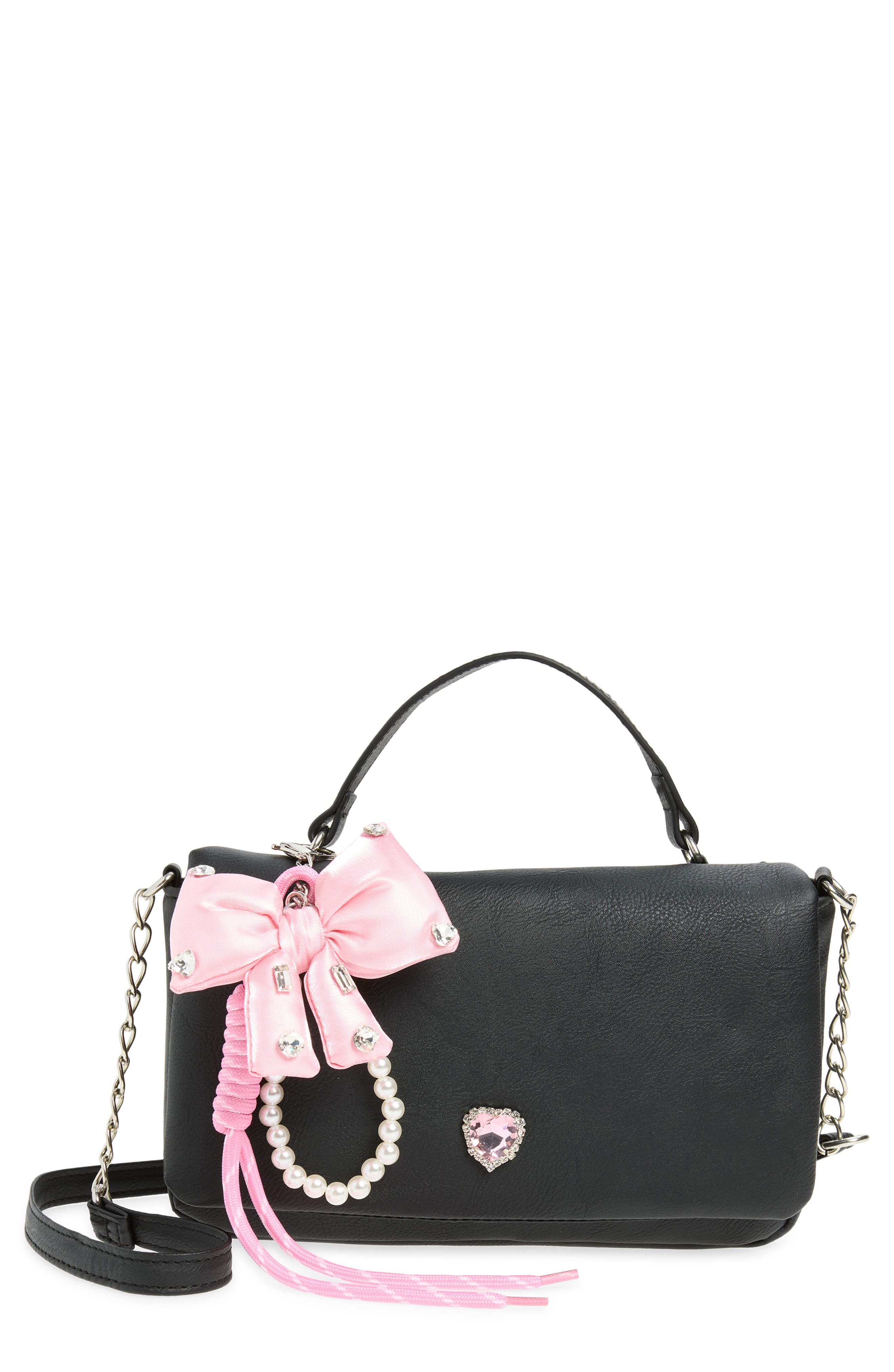 OMG Accessories Kids' Heart Faux Leather Top Handle Bag, Main, color, Black