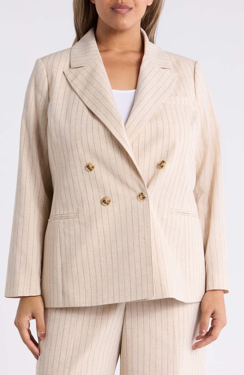 Tahari ASL Pinstripe Double Breasted Blazer, Alternate, color, Dune Espresso