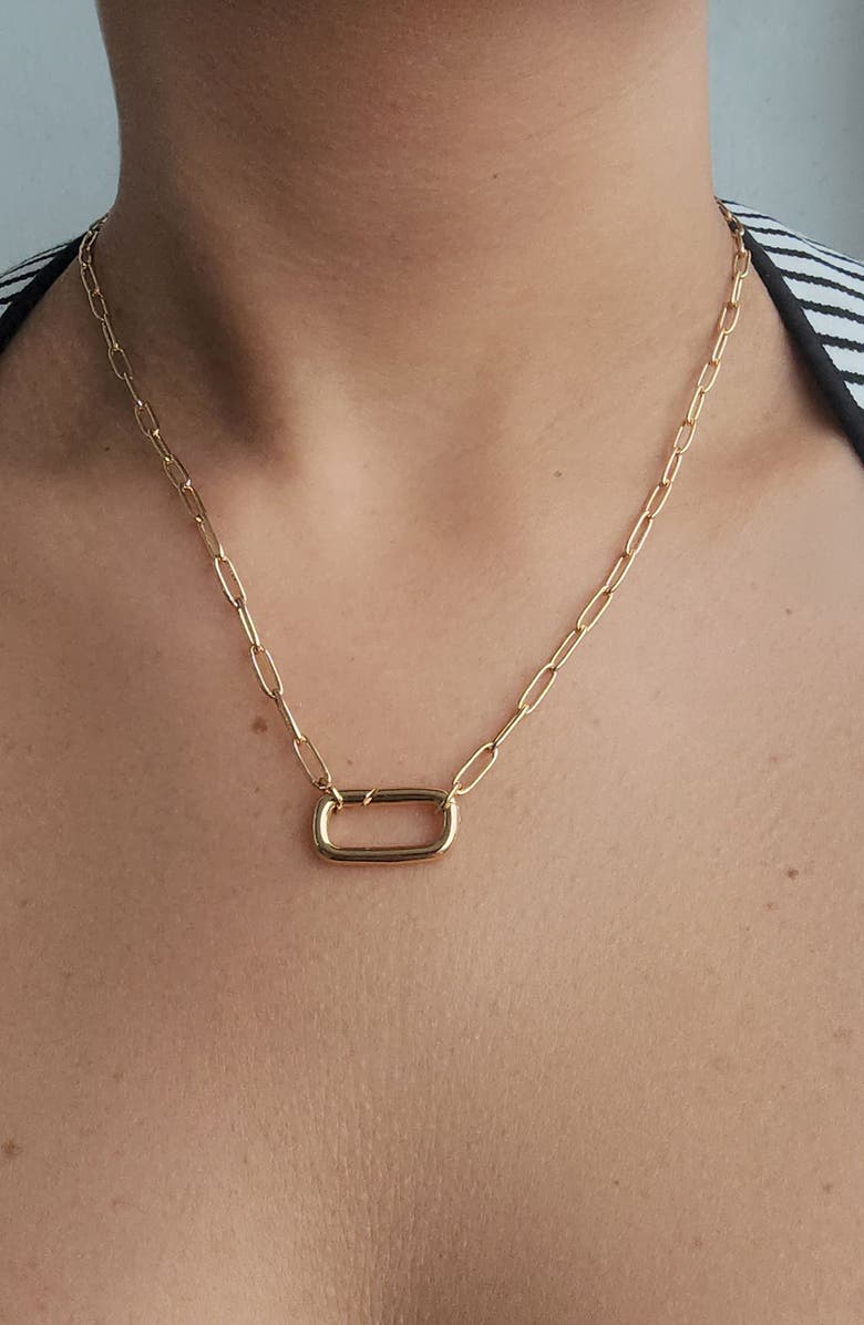 Adornia Lock Charm Necklace, Alternate, color, Gold