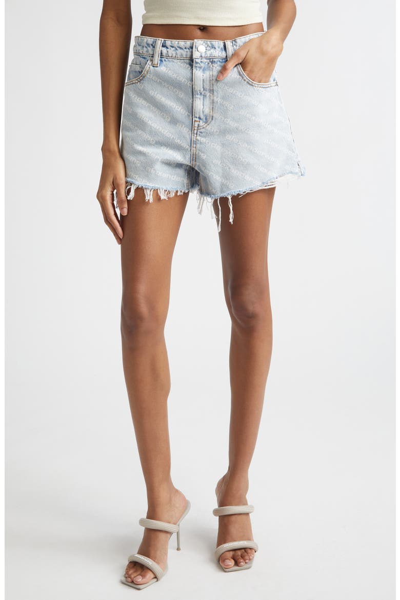Bite Logo Cutoff Denim Shorts, Main, color, PEBBLE BLEACH
