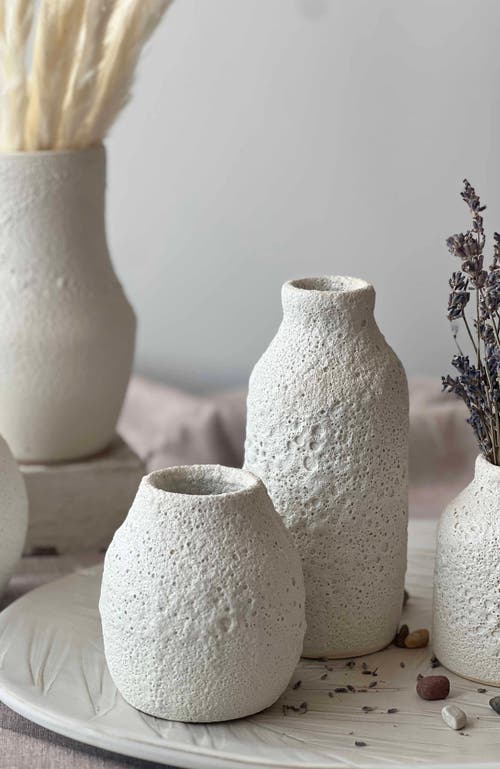 Gina Desantis Ceramics Round Crater Vase In White