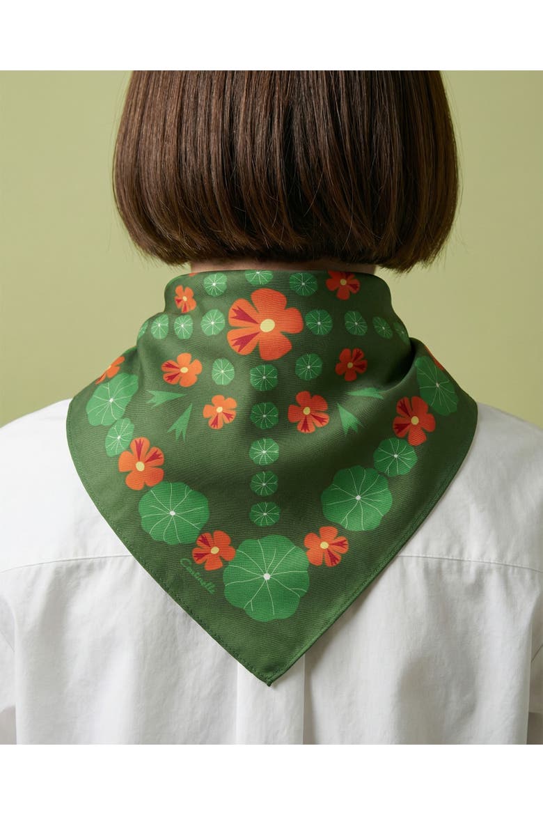 Nasturtium Garden Cotton Silk Bandana, Alternate, color, Green