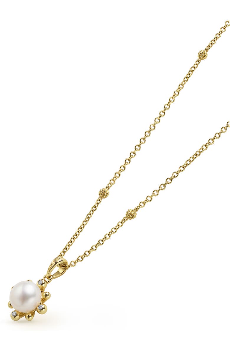 LAGOS 18K Luna Fleur Pearl & Diamond Pendant Necklace, Alternate, color, Gold