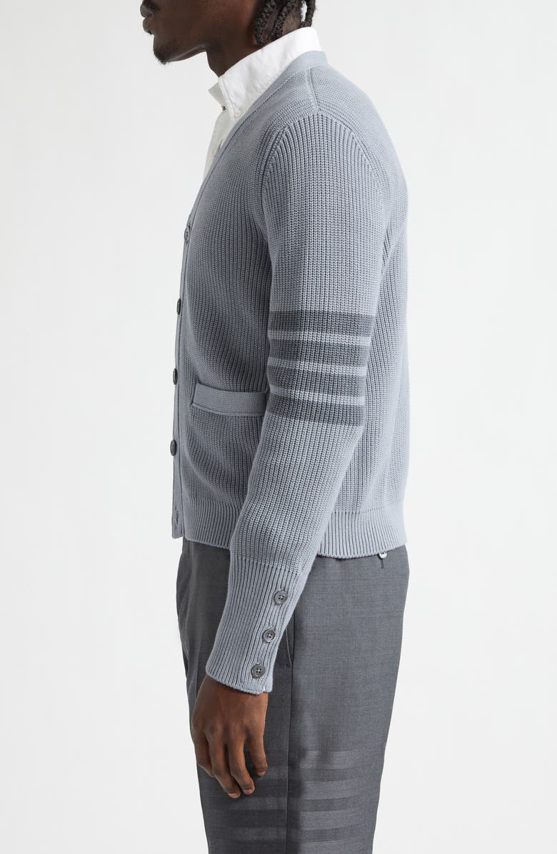 Thom Browne Garment Dyed 4-Bar Cotton Cardigan, Alternate, color, Light Grey