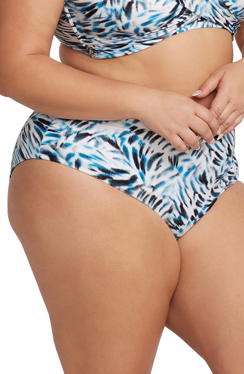 Artesands Ze Blue Mondrian High Waist Reversible Bikini Bottoms, Alternate, color, White