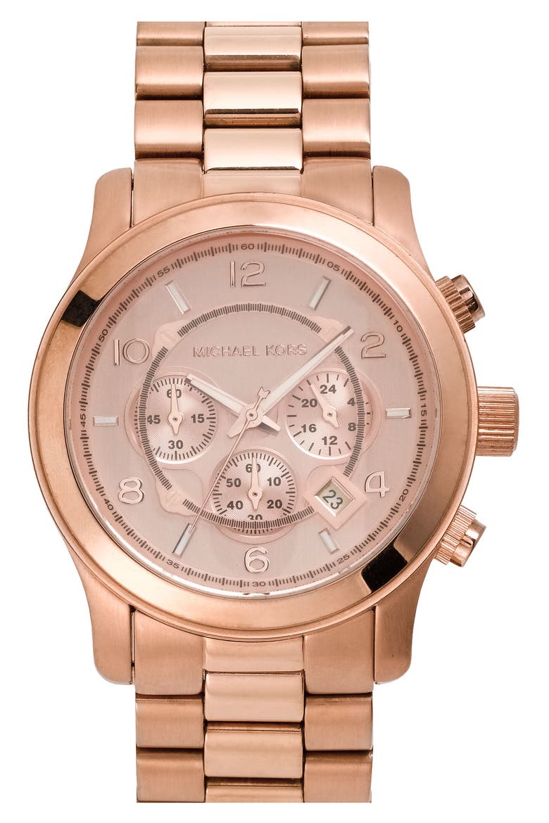 'Large Runway' Rose Gold Plated Watch, 45mm, Main, color, ROSE GOLD