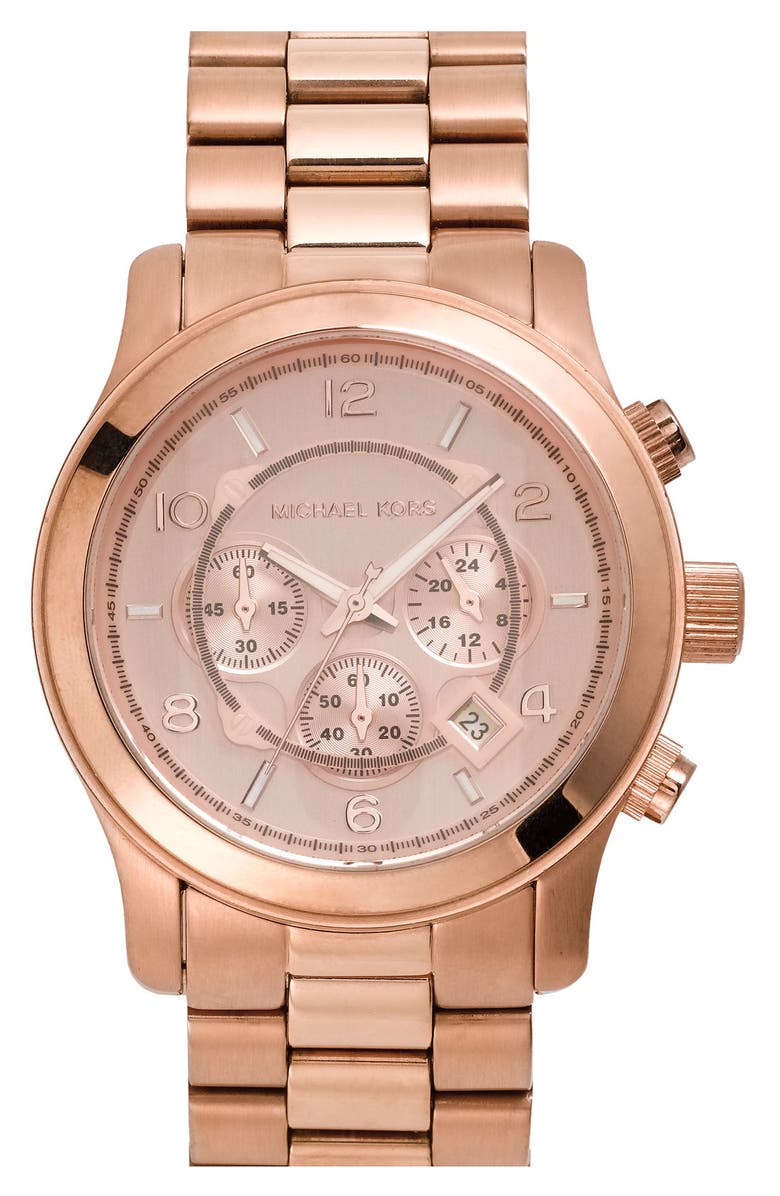 Michael Kors 'Large Runway' Rose Gold Plated Watch, 45mm, Main, color,