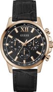 GUESS Walker Black Dial Multifunction Leather Strap Watch, 44mm