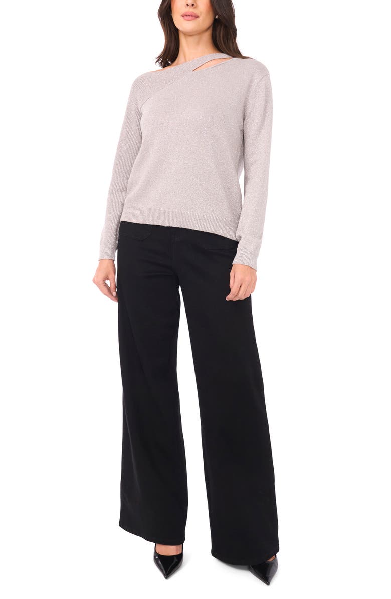 Vince Camuto Metallic Cutout Cotton Blend Sweater, Alternate, color,