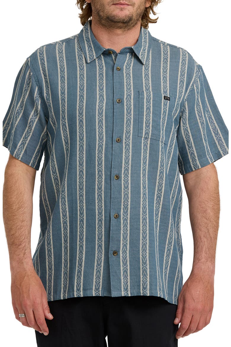 Sundays Stripe Jacquard Short Sleeve Cotton Button-Up Shirt, Main, color, RUSTIC BLUE