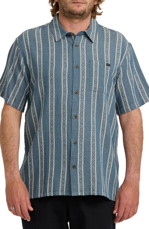 Sundays Stripe Jacquard Short Sleeve Cotton Button-Up Shirt