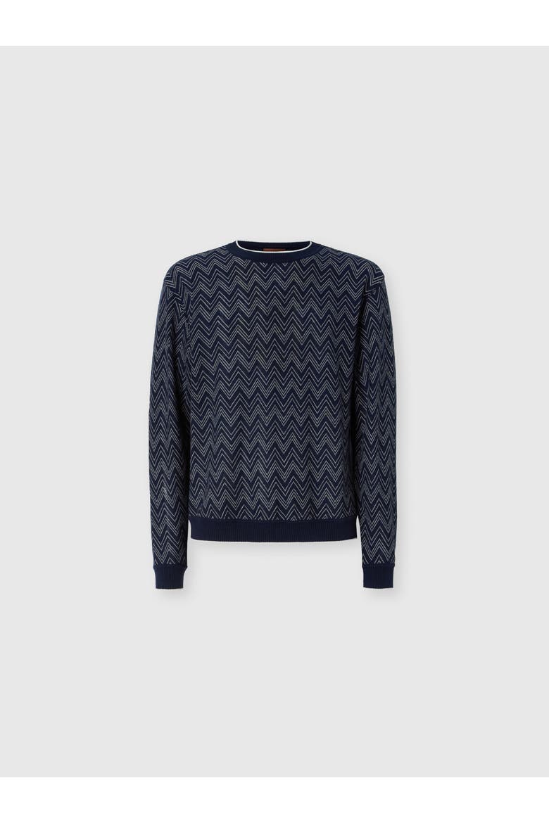 Crew-neck Cashmere Pullover With Zigzag Pattern, Main, color, Navy Blue