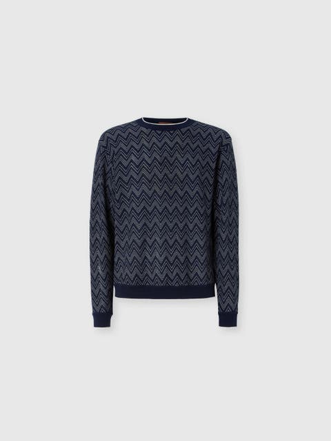 Crew-neck Cashmere Pullover With Zigzag Pattern