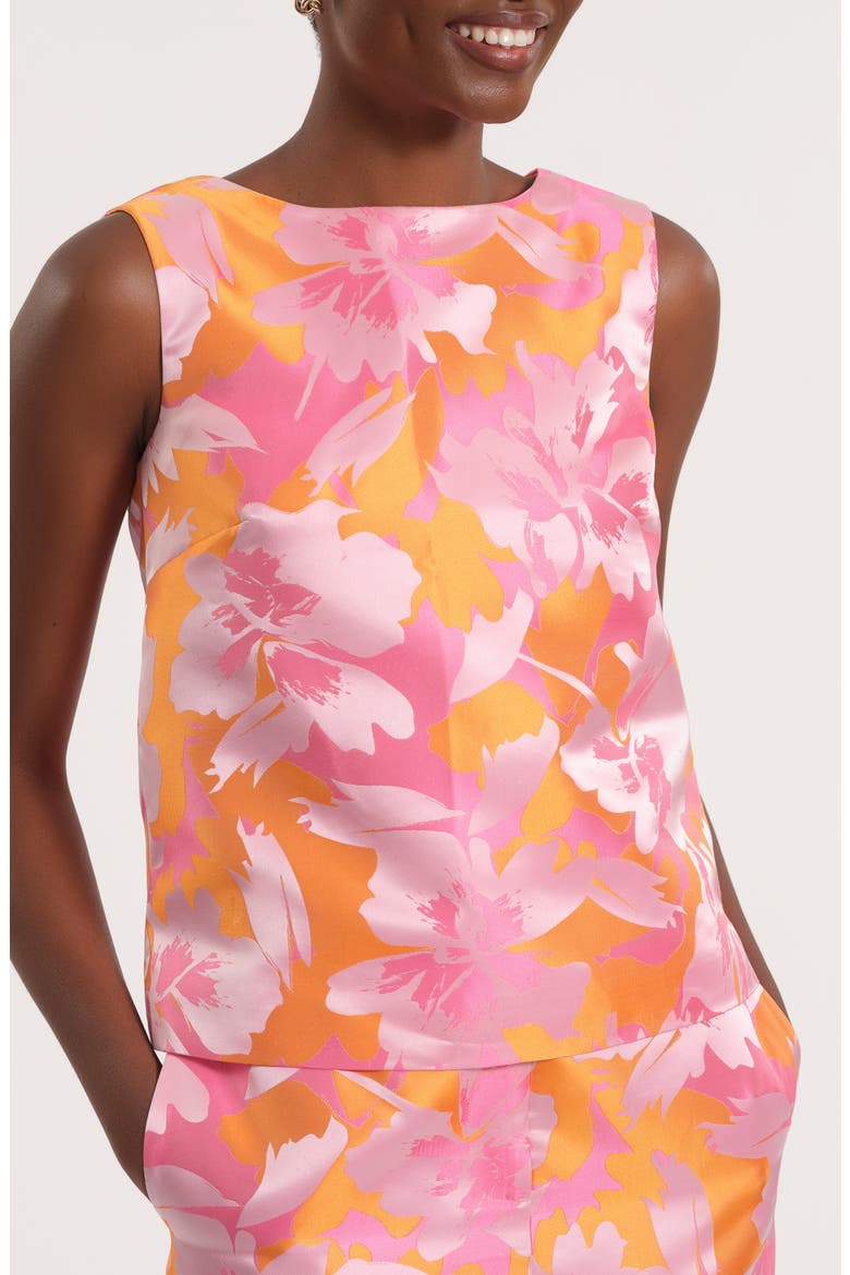 Floral Satin Brocade Shell, Main, color, PINK/ ORANGE