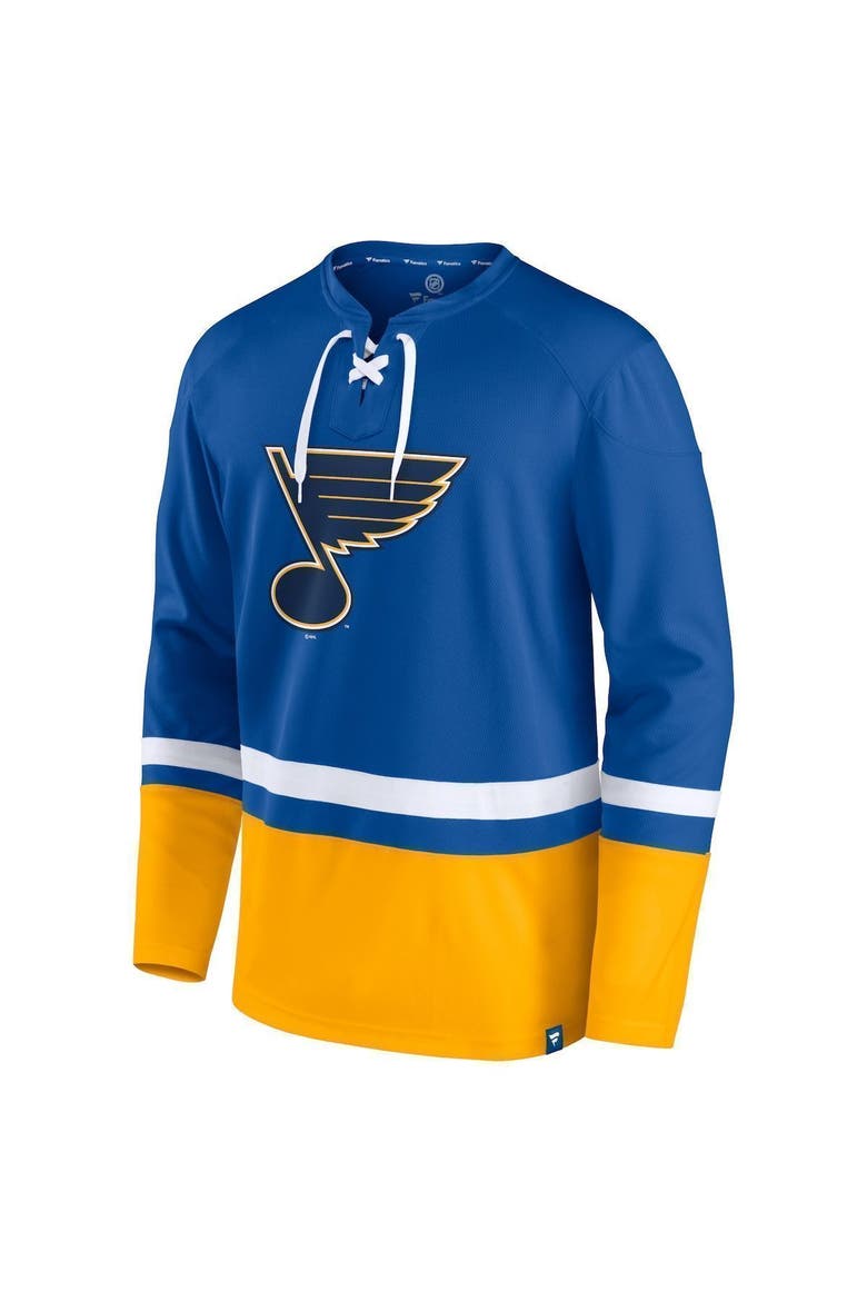 Men's Fanatics Branded Blue/Gold St. Louis Blues Super Mission Slapshot Lace-Up Pullover Sweatshirt, Alternate, color, BLUE