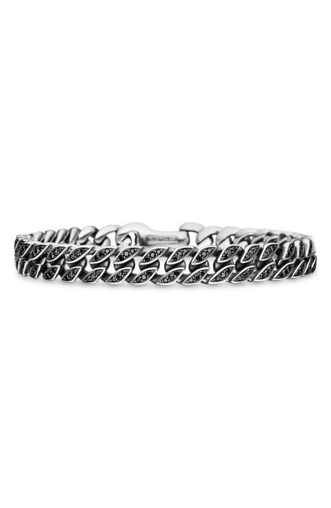 Curb Chain Bracelet in Sterling Silver with Diamonds, 8mm