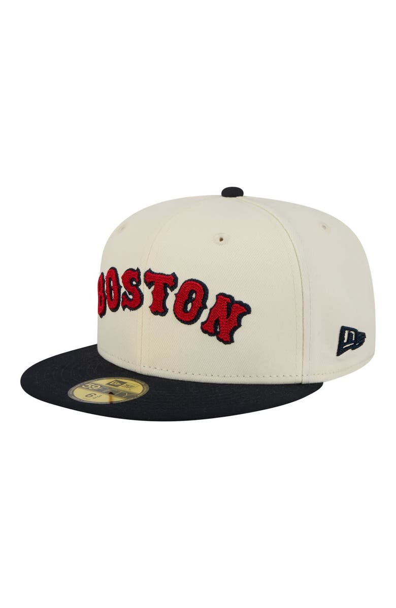New Era Men's New Era Cream Boston Red Sox Two-Tone Stitch 59FIFTY Fitted Hat, Main, color, Cream