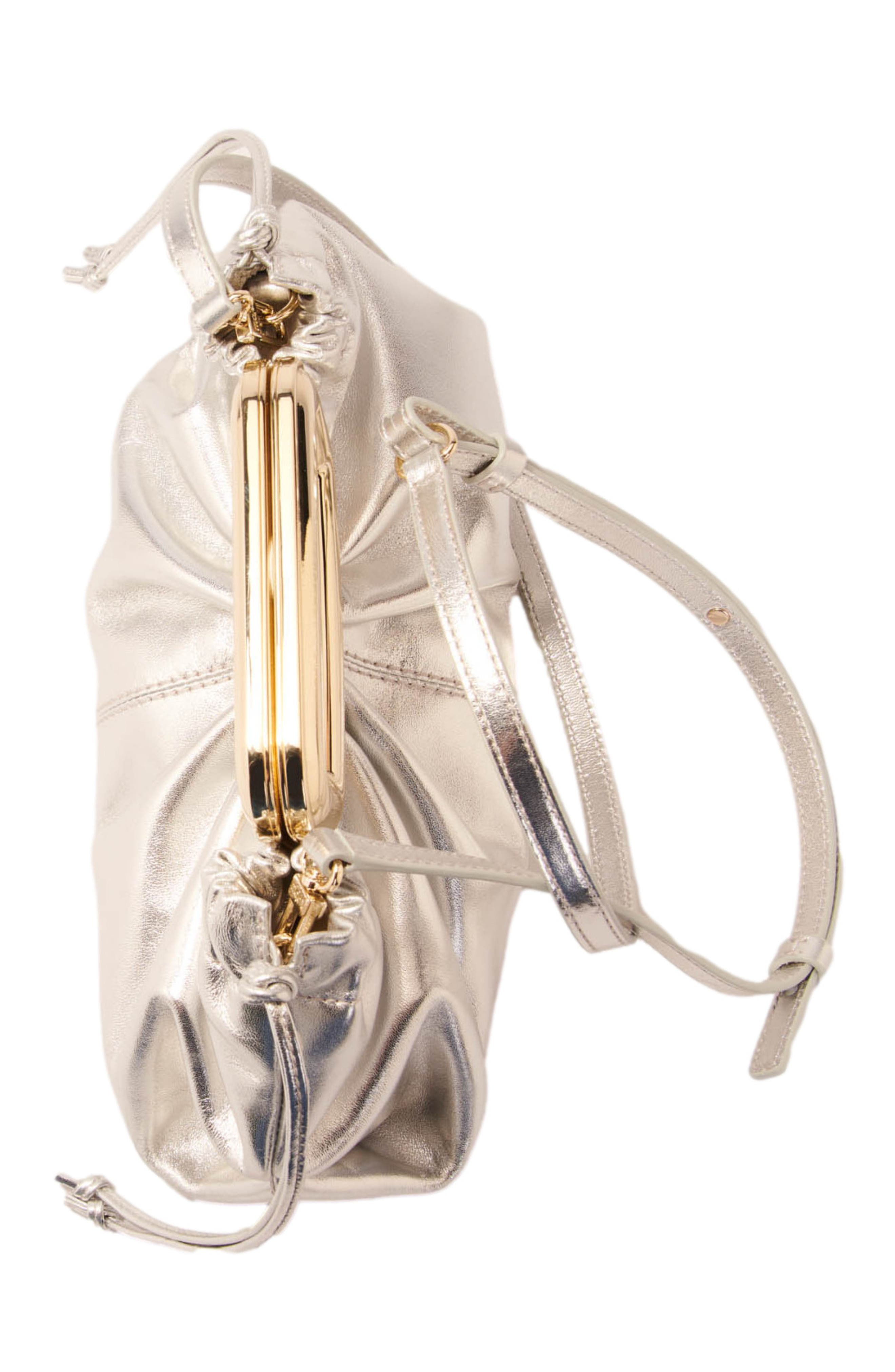 maje Leather metal handle clutch, Alternate, color, 