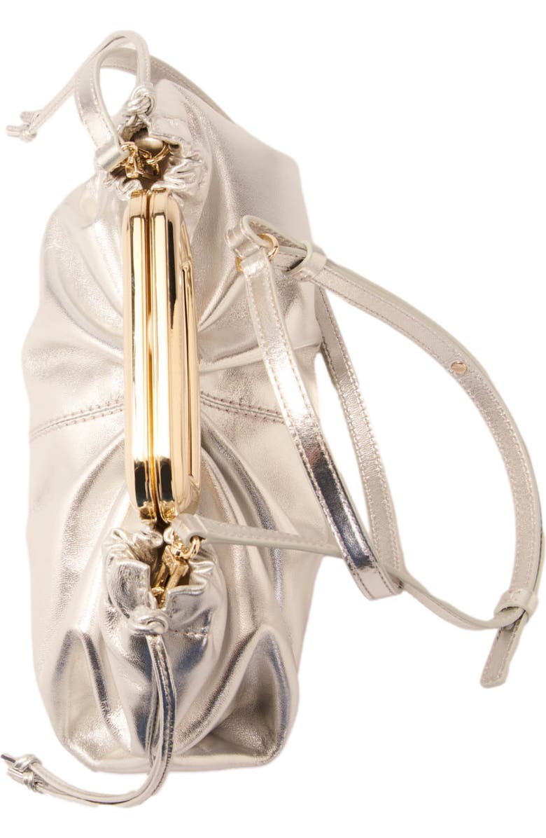 maje Leather metal handle clutch, Alternate, color,