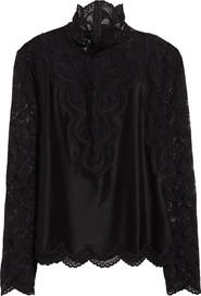 Rabanne Mock Neck Lace & Satin Top