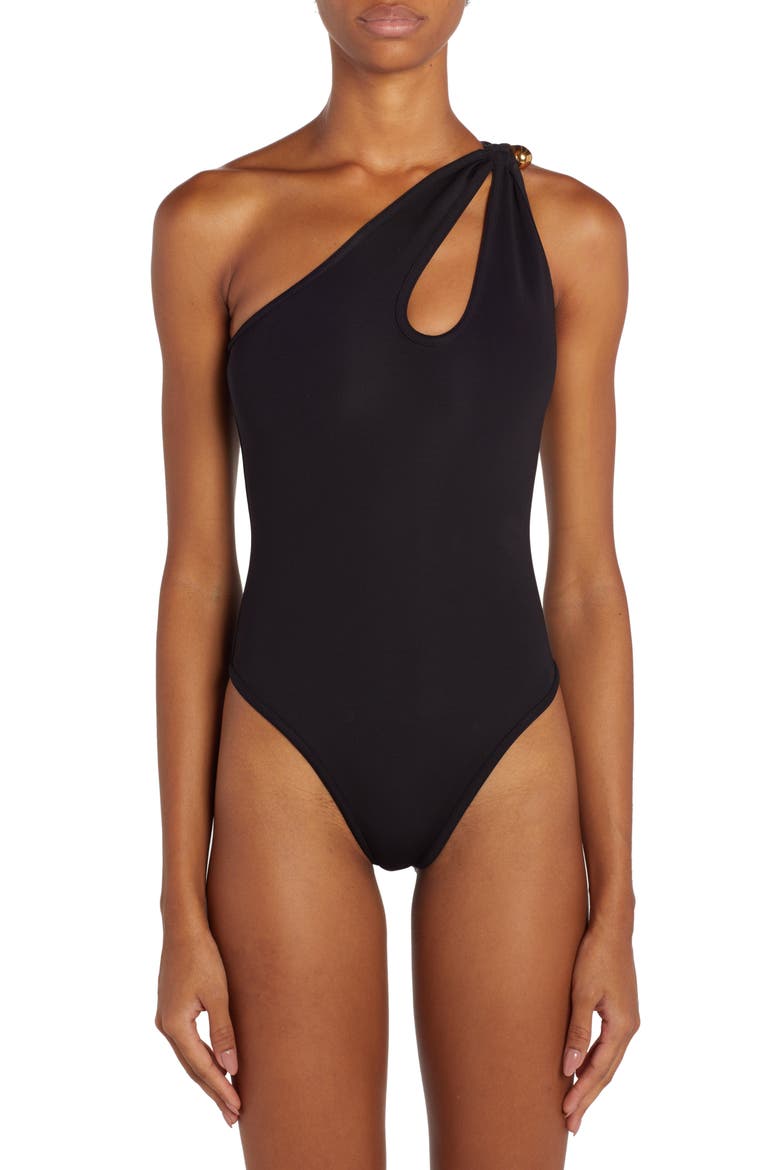 Cutout One-Shoulder One-Piece Swimsuit, Main, color, BLACK