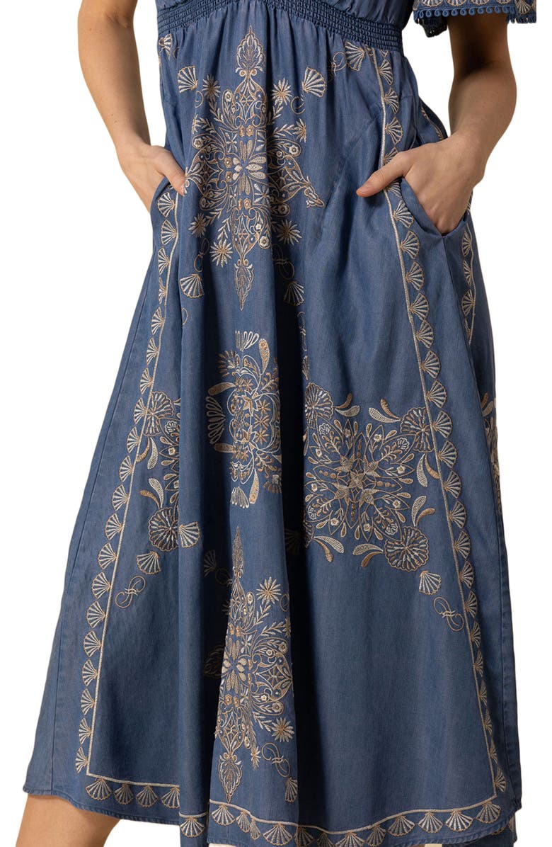 Hale Bob Katalina Embroidered Chambray Dress, Alternate, color, 