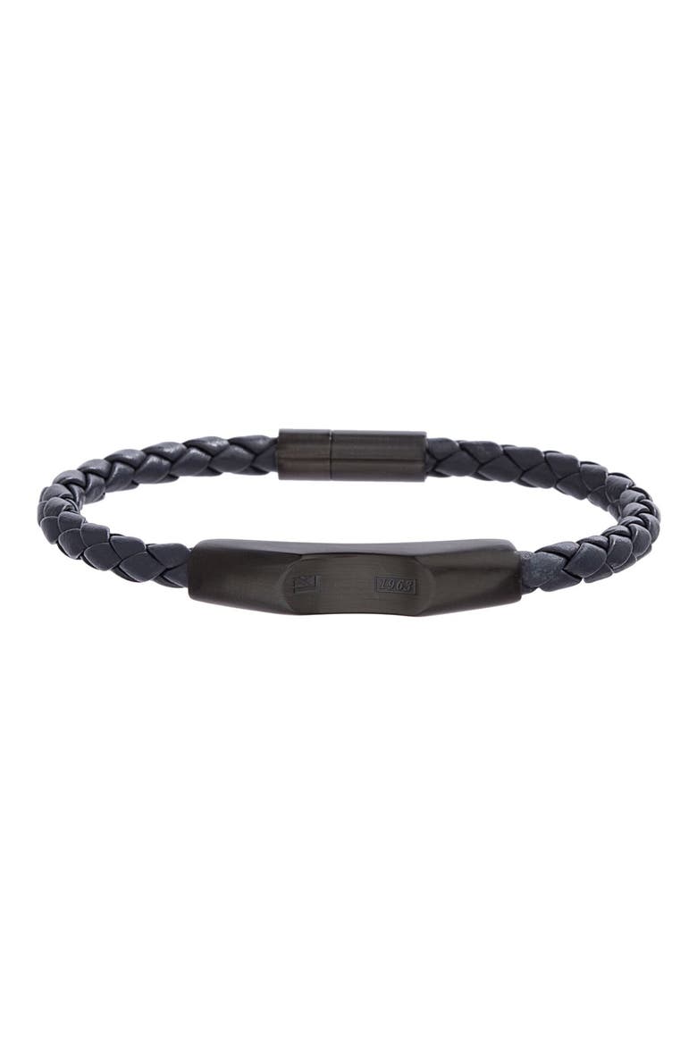 Braided Leather Bracelet, Main, color, NAVY