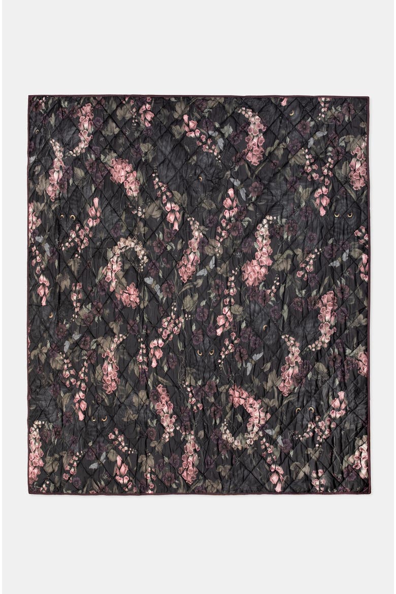 Noctua Owl Foxglove Quilted Throw, Alternate, color, Black