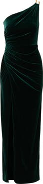 Adrianna Papell One-Shoulder Velvet Column Gown