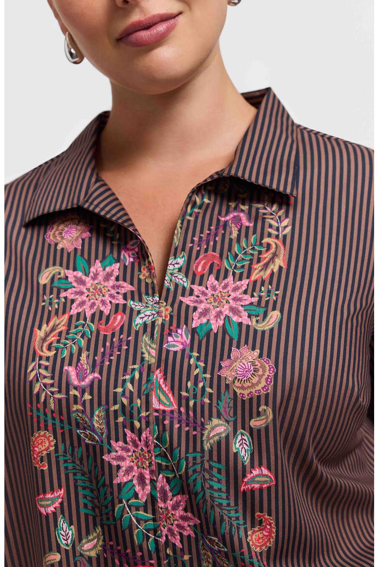 Agnes Floral Stripe Cotton Poplin Popover Top, Alternate, color, BROWN MULTI