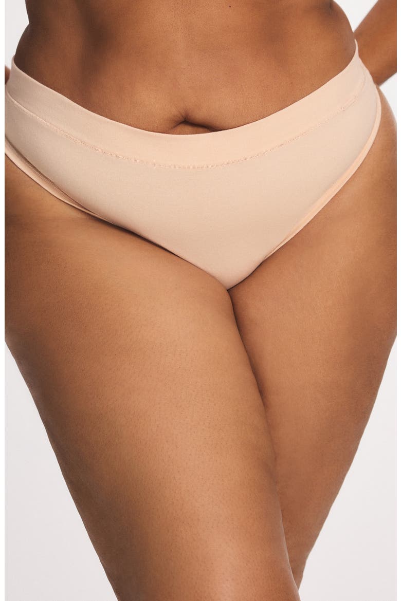 Stretch Cotton Essentials Thong, Alternate, color, HONEY NUDE