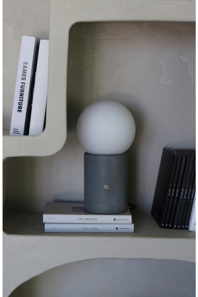 Kai 11" Modern Frosted Glass Orb Table Lamp with USB Charging Port and Built-In 3-Way Dimmer, Alternate, color, Cement Gray