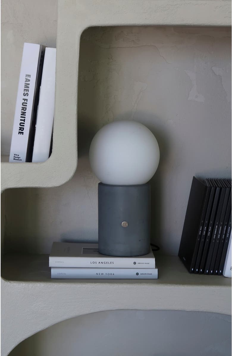 Brightech Kai 11" Modern Frosted Glass Orb Table Lamp with USB Charging Port and Built-In 3-Way Dimmer, Alternate, color, Cement Gray