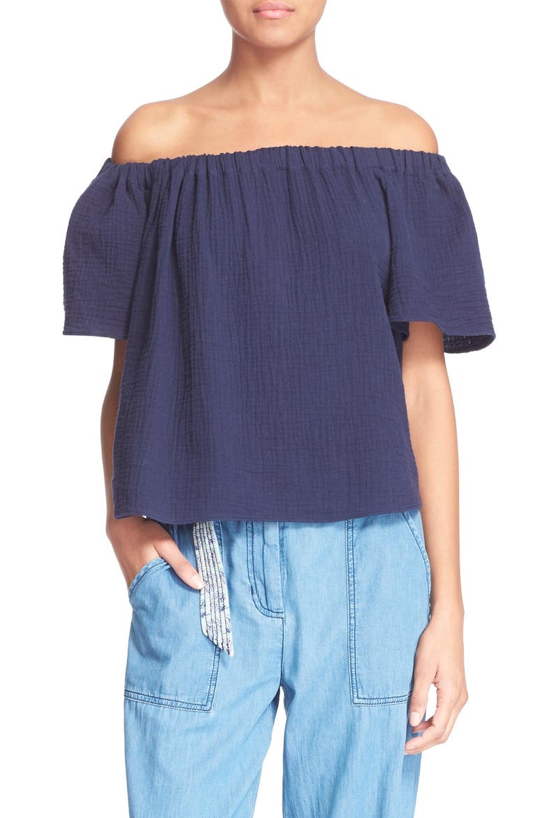 Off the Shoulder Cotton Top, Main, color, NAVY