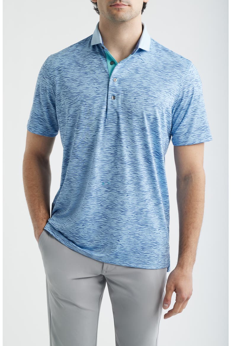 Deep Water Performance Print Polo, Main, color, WOLF BLUE
