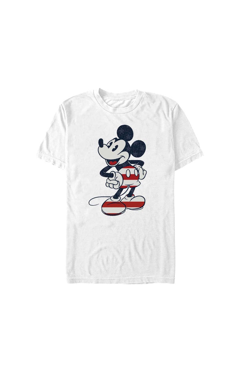 Mickey & Friends Men's Mickey & Friends Red Striped Mickey  Graphic T-Shirt, Alternate, color, White
