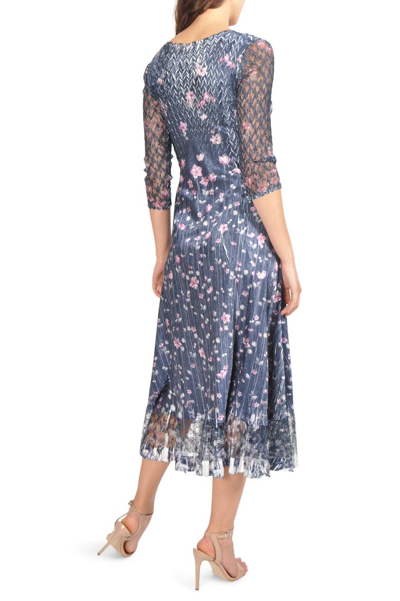Charmeuse & Lace Midi Dress, Alternate, color, WILD THISTLE