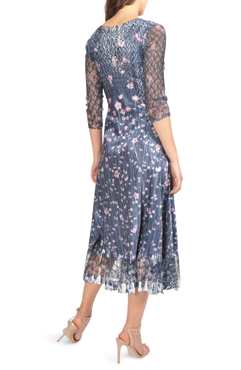 Komarov Charmeuse & Lace Midi Dress, Alternate, color, 