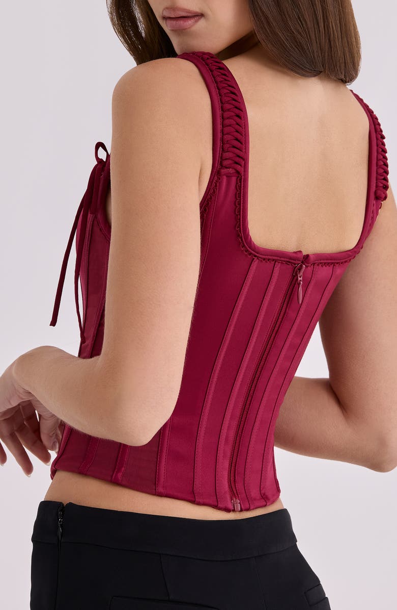 HOUSE OF CB Iman Satin Corset Top, Alternate, color, Wine