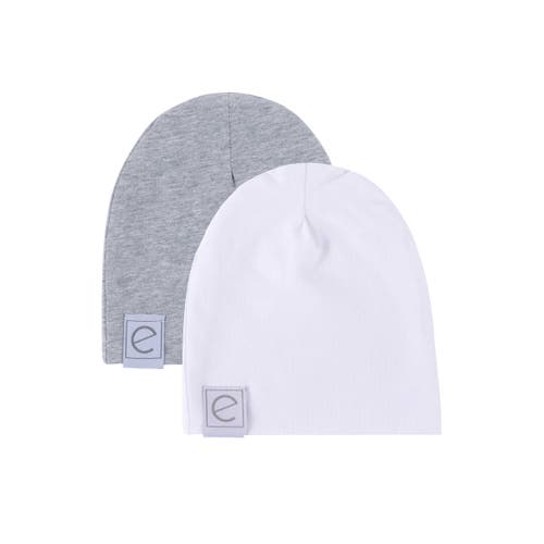 Ely's & Co. Jersey Cotton Baby Beanie Hat Set 2-pack In Heather Grey & White