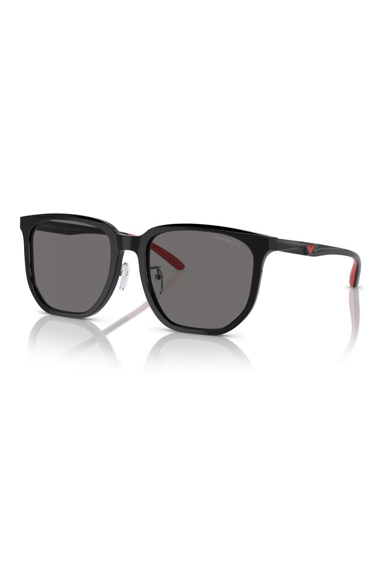 56mm Polarized Square Sunglasses, Alternate, color, SHINY BLACK / DARK GREY POLAR